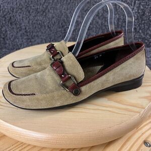 Sesto Meucci Suede Loafers Womens 6.5 Beige Brown Horsebit Shoes Made in Italy